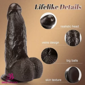 9.84in Superb Skin Sensation Real Thick Ebony Dildo For Female Intimate