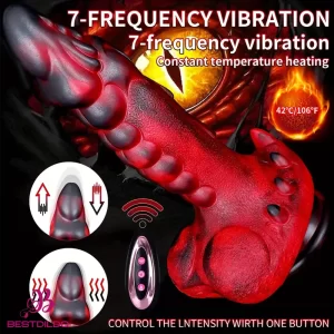 9.25in Retractable Heating Remote Control Vibrating Silicone Creature Dildo