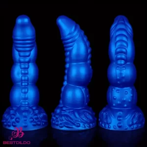 7.87in 8.1in 9.25in Silicone Realistic Monster Soft Bendable Blue Cock Dildo