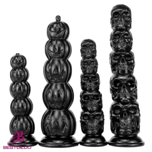 8.67in 11.86in 7.87in 11.02in Pumpkin Skull Odd Head Big Black Intimate Dildo
